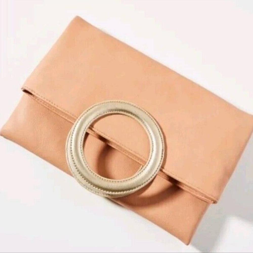 Anthropologie Tabitha Tote Foldover Clutch Crossbody Bag In Blush/Gold